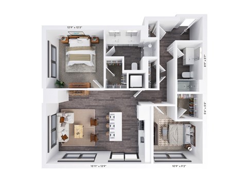 Floor plan for 2 beds, 2 baths, 1122 sqft